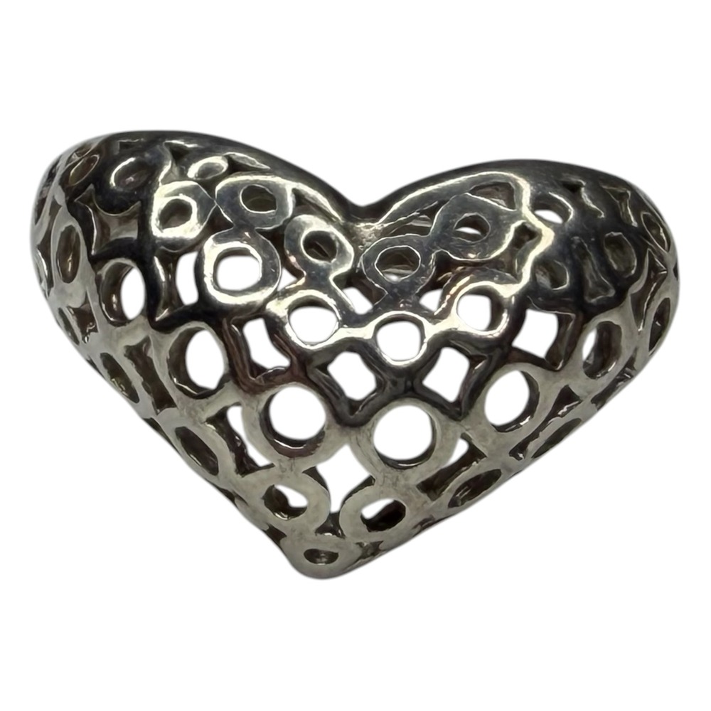Vintage Heart Ring Sterling Silver 925 SZ 7.75 Silver Filigree Openwork Lattice